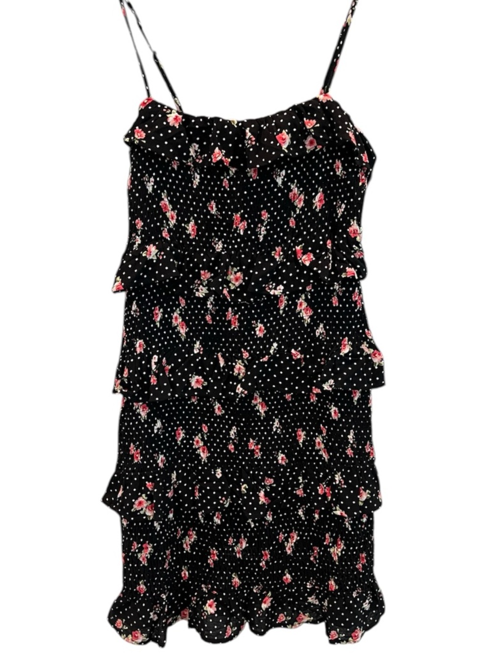 ILLA ILLA Black Floral Tiered and Smocked Dress  Size Small